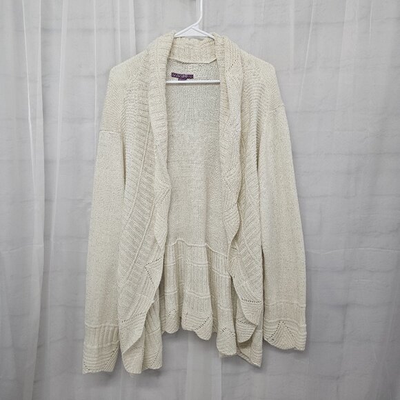 Beverly Drive Cardigan Cream Metallic Cottage Boho Knit Open 22/24 - Picture 1 of 8